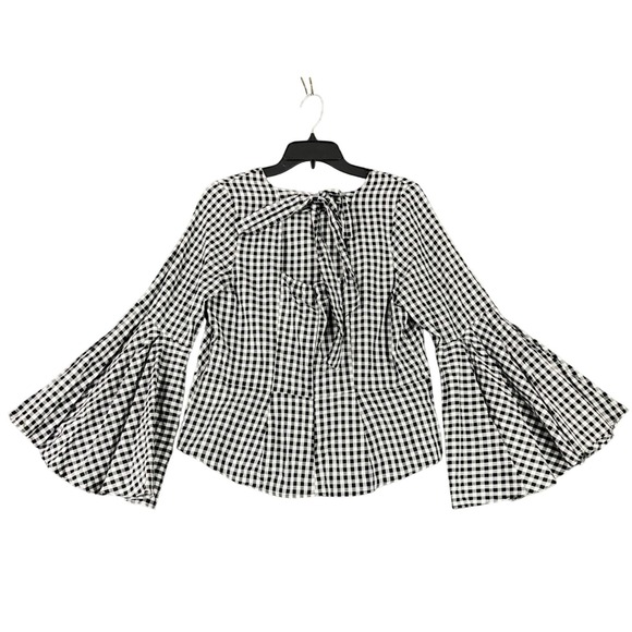 Nanette Nanette Lepore Gingham Plaid Bell Sleeve Peplum Blouse Womens L - Picture 4 of 9